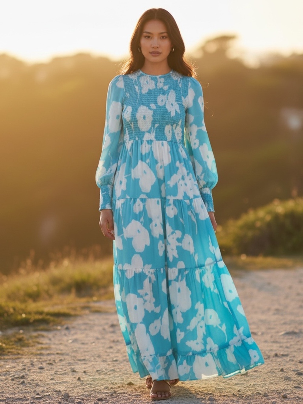 Blue Floral Tiered Maxi Dress Wedding Guest Tuckernuck Libby NWT XS